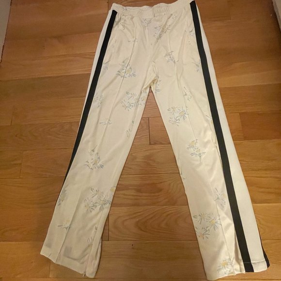 SOLD: NOT ON POSHMARK - GANNI Cream Colored Pants with Floral Designs & Stripes - Picture 1 of 6